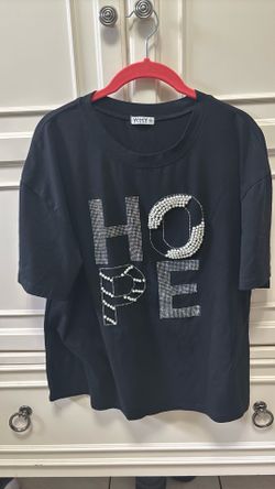 Women's Black "HOPE" Graphic Tee with Pearl and Rhinestone Embellishments