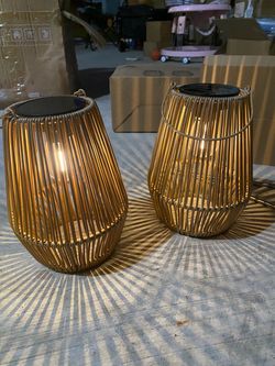 2 Pack Solar Lanterns โ Outdoor Hanging Rattan Style Patio Garden Lights