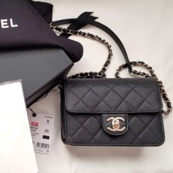 Chanel Caviar Mini Quilted Flap Bag Like A Wallet 22C, Black (Brand New With Tag and Packaging)