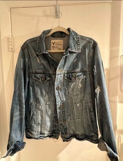 American Eagle Denim Jacket Men Size S Distressed Design