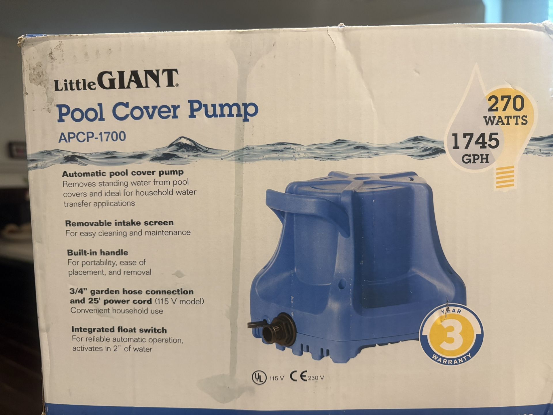 Little Giant 577301 APCP-1700 Automatic Swimming Pool Cover Submersible Pump, Blue