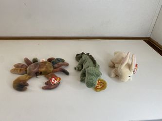Set of 3 Ty Original Beanie Babies – Swampy, Nibbler & Claude – Pre-Owned