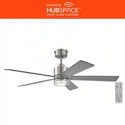 Hampton Bay Bynum 52 in. Smart Indoor DC Motor Brushed Nickel Ceiling Fan with Adjustable White LED and Remote Powered by Hubspace