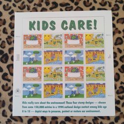 Sheet Of Kids Care Stamps Celebrating The 25th Anniversary Of Earth Day