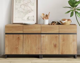 2-in-1 Multifunctional Buffet Sideboard, Modern Sideboard with Adjustable Shelf and Metal Base, Coffee Bar Cabinet Storage Cabinet for Living Room, Ki