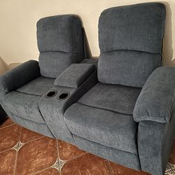 Royal Blue Recliner Sofa And Love Seat 