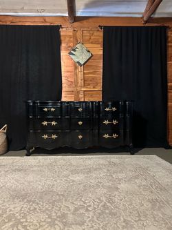 Black French Provincial Dresser with Gold Hardware