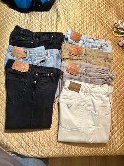 mens jeans, shirts levis, guess, wrangler