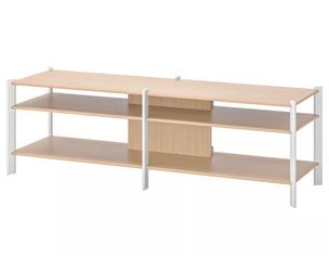 Wood and White Metal Media Stand / Shelf Unit