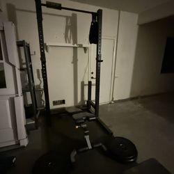 Squat Rack, Weights, Bench And Bar