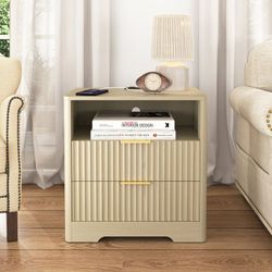 22.3-Inch Charging Nightstand with Night Light - Wood