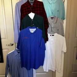 Men Dress Shirts And Polo Shirts Size Large Bundle 