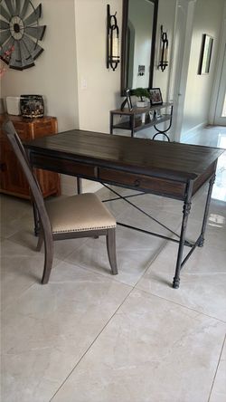 Industrial Wood and Metal Writing Desk