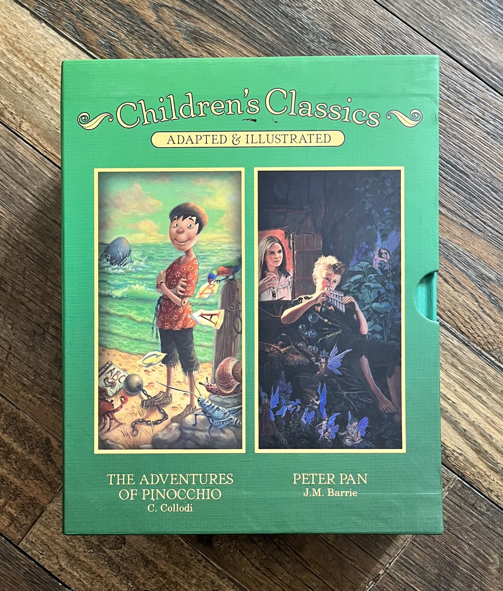 Enchanting Classics for Young Readers, 4 Classic Children’s Story Books, Adapted & Illustrated, Peter Pan, Pinocchio, Includes Slipcover Storage Box