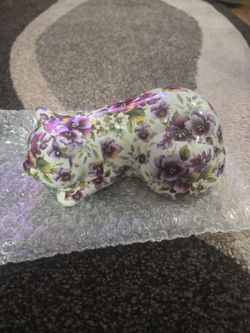 Purple Floral Cat Figurine