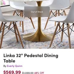 36” Round Dining Table – Faux Marble Glass Top & Gold Pedestal – $150 (Or best offer)
