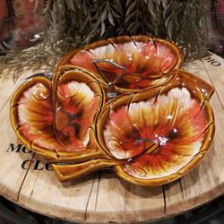 Maurice of California USA 3 Section Pottery Leaf Dish