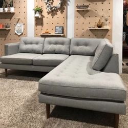 Gray Mid-Century Modern West Elm 2pc Sectional Sofa