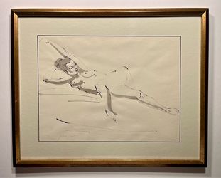 Vintage Glenn Yost “Reclining Figure” Original Pen & Wash Drawing, Signed