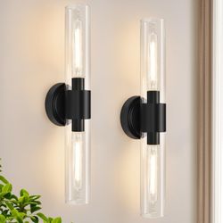 New Meybiok Wall Sconces Set Of 2, Matte Black & Clear Glass, Hardwired