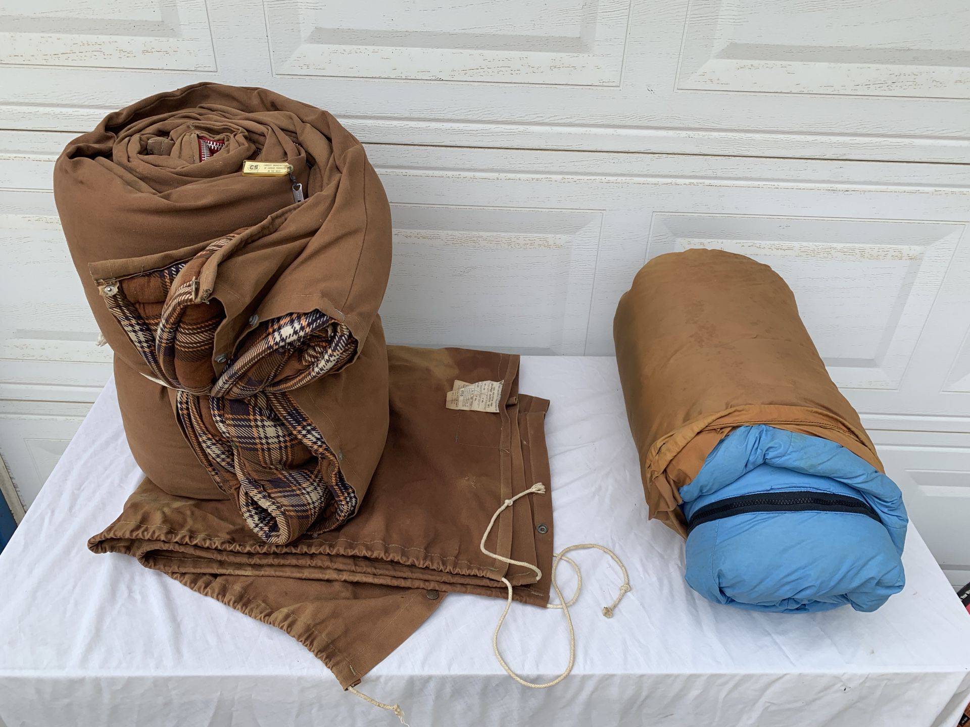 Vintage canvas and down sleeping bags from late 50’s and mid 60’s for camping or hiking