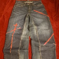 Scarlet Rift Reconstructed Wide-Leg Denim