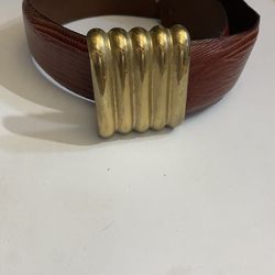 Ladies Vtg Xs Iguana Grain W Steerhide Golden Buckled Belt