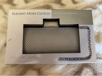Elegant Mesh Clutch drop In Chain Shoulder Strap Jessica McClintock SILVER