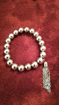 Silver Bead Tassel Bracelet