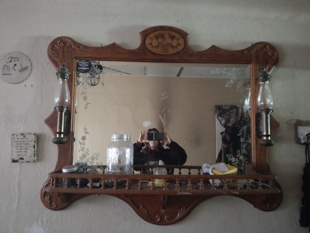 Antique Mirror With Oil Lamps