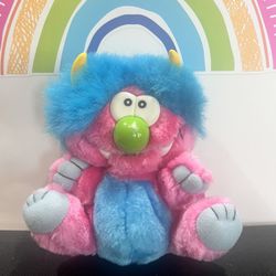 KUDDLEE  UGLEE MY PET MONSTER PLUSH - 6 INCH -  VINTAGE FURRY BLUE & PINK PLUSH
