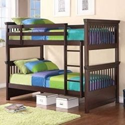 Brand New Dark Cappuccino Twin/Twin Bunk Bed