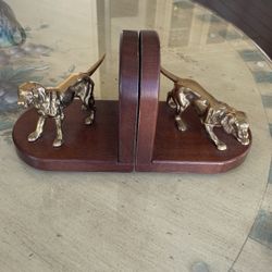 Vintage Pointer Dog Hunting Brass Bookends Mounted