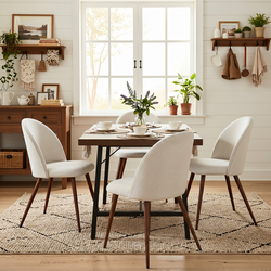 Homy Casa FORS + HAVEN 5PC Dining Set 63” Walnut Finish Table with 4 Beige Fabric Upholstered Chairs