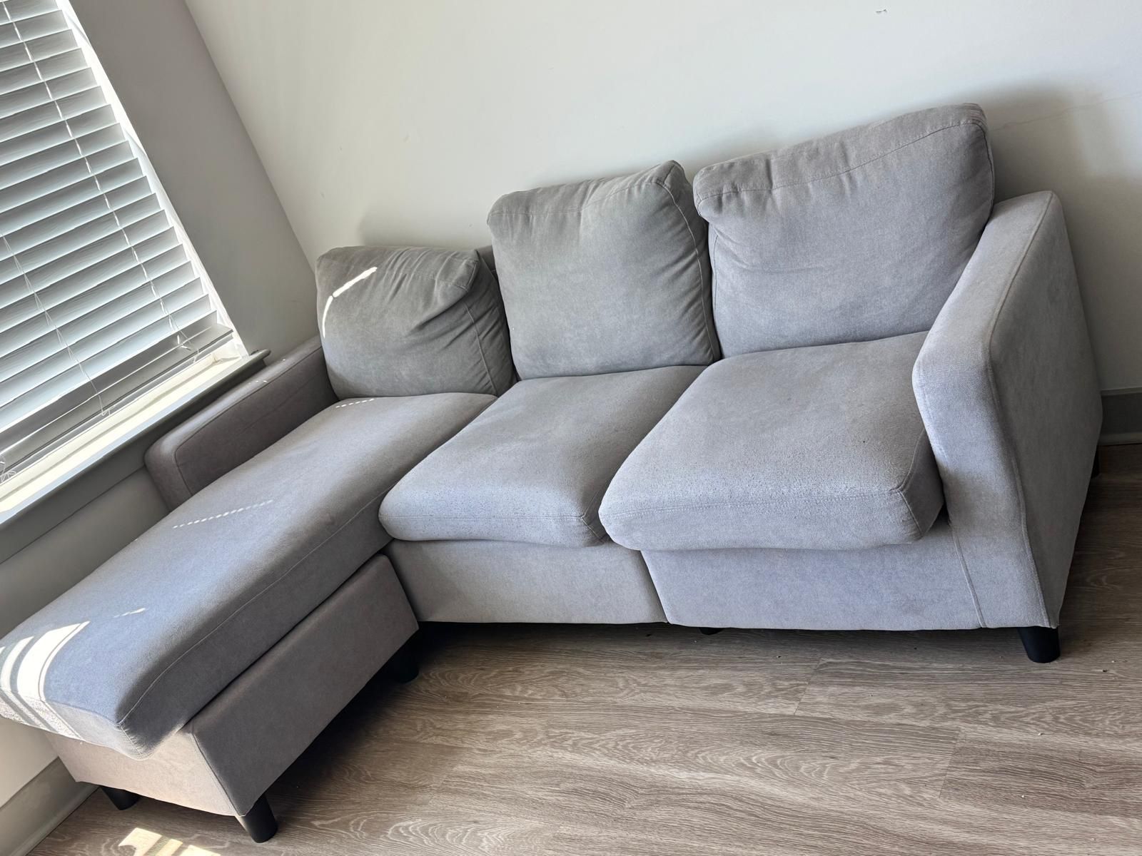 L-Shaped Sectional Sofa with Ottoman, Modern and Comfortable Couch for Living Room, Gray