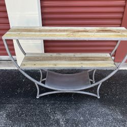 Industrial Half-Moon Console Table with Shelves