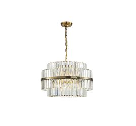 ALOA DÉCOR 6 Light Modern Round Crystal Chandelier in Antique Brass Luxury Tiered Pendant Light