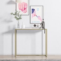 36" Faux Marble Console Table Modern Sofa Table Living Room Office Display Stand Gold Metal leg  Desk Bedroom