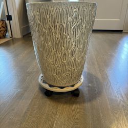 Tall Ceramic Pot With Matching Roller Base