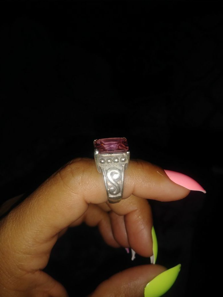 Silver pink stone ring real 925