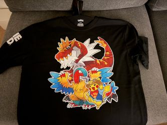Pokémon Men's Black Pikachu fossil museum chicago T-Shirt Crew Neck S/S Reg L/G
