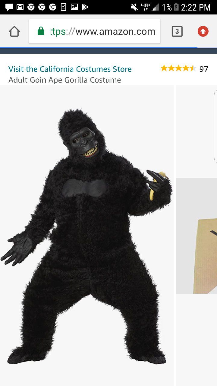 Xl  Adult Gorilla Costume 