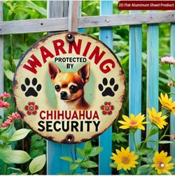 "Chihuahua Security" Vintage Round Aluminum Warning Sign
