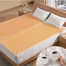 King Size Heated Mattress Pad Electric Mattress Pad w/ Dual Controllers Machine Washable 78"x 80" - White