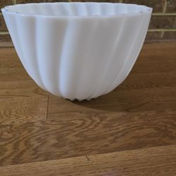 Vintaged Hazel-Atlas "Alpine" White Milk Glass Punch Bowl with a Distinctive Swirl Pattern and A Beaded Base