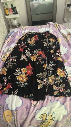 Black Floral Print Skirt with split on the side from patrons and peace