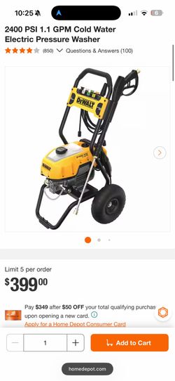 NEED GONE ASAP DeWalt 2400 PSI 1.1 GPM Cold Water Electric Pressure Washer