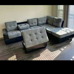 New grey sectional and ottoman 