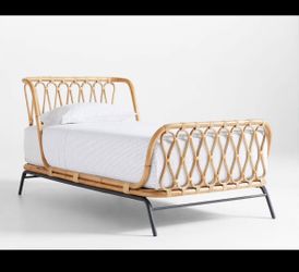Crate and Barrel Rattan Twin Bed Frame and Mattress