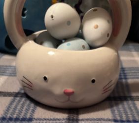 Ceramic Easter Bunny Bowl with Eggs